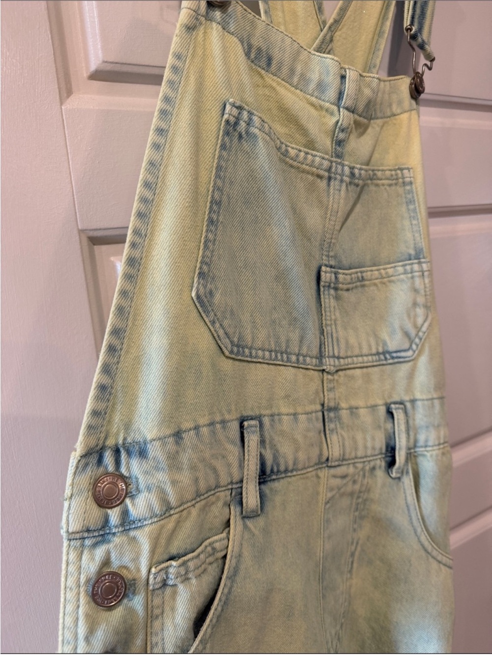 Free People Mint Green Washed Denim Overalls NWT